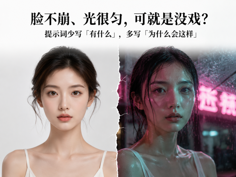 【十三】脸不崩、光很匀，可就是没戏？提示词少写「有什么」，多写「为什么会这样」-元界深掘
