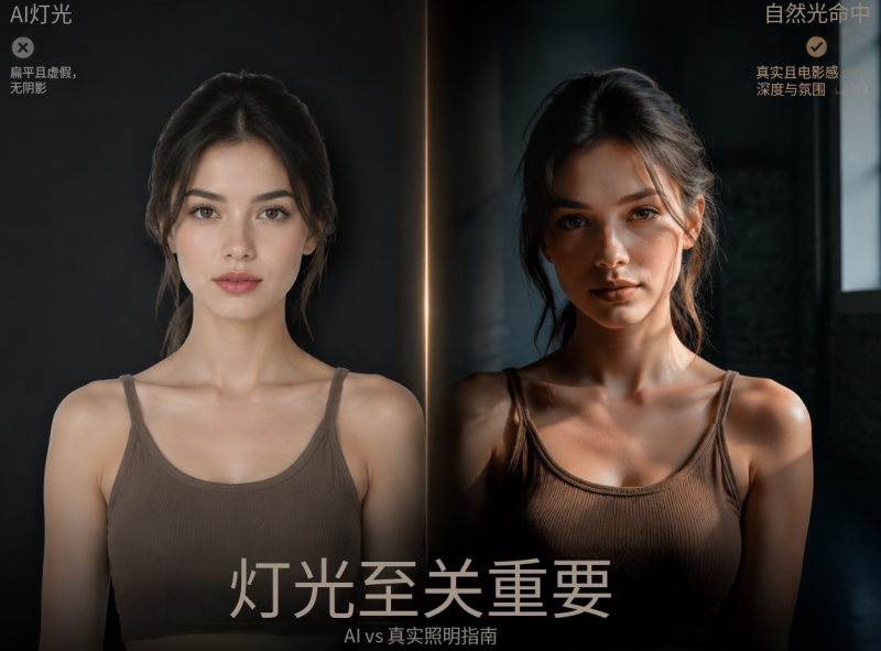 【二】AI人像总像「贴上去」的？别再堆电影感光影了，提示词里填这3个空就够-元界深掘