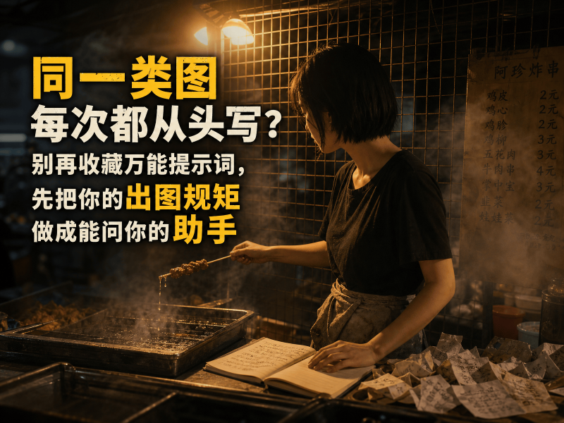 【五十四】同一类图每次都从头写？别再收藏万能提示词，先把你的出图规矩做成能问你的助手-元界深掘