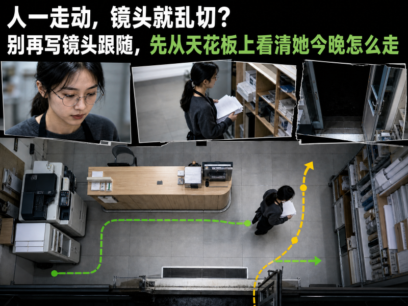 【六十三】人一走动，镜头就乱切？别再写镜头跟随，先从天花板上看清她今晚怎么走-元界深掘
