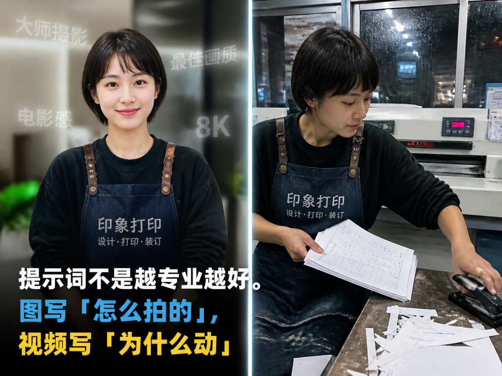 【七十三】提示词不是越专业越好。图写「怎么拍的」，视频写「为什么动」-元界深掘